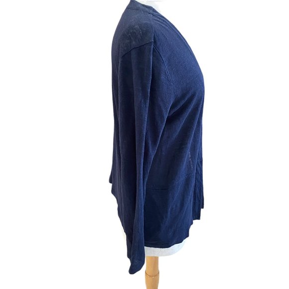 J. Jill Love Linen 100% Linen Navy Lightweight Open Coastal Beachy Cardigan-M - Picture 5 of 11